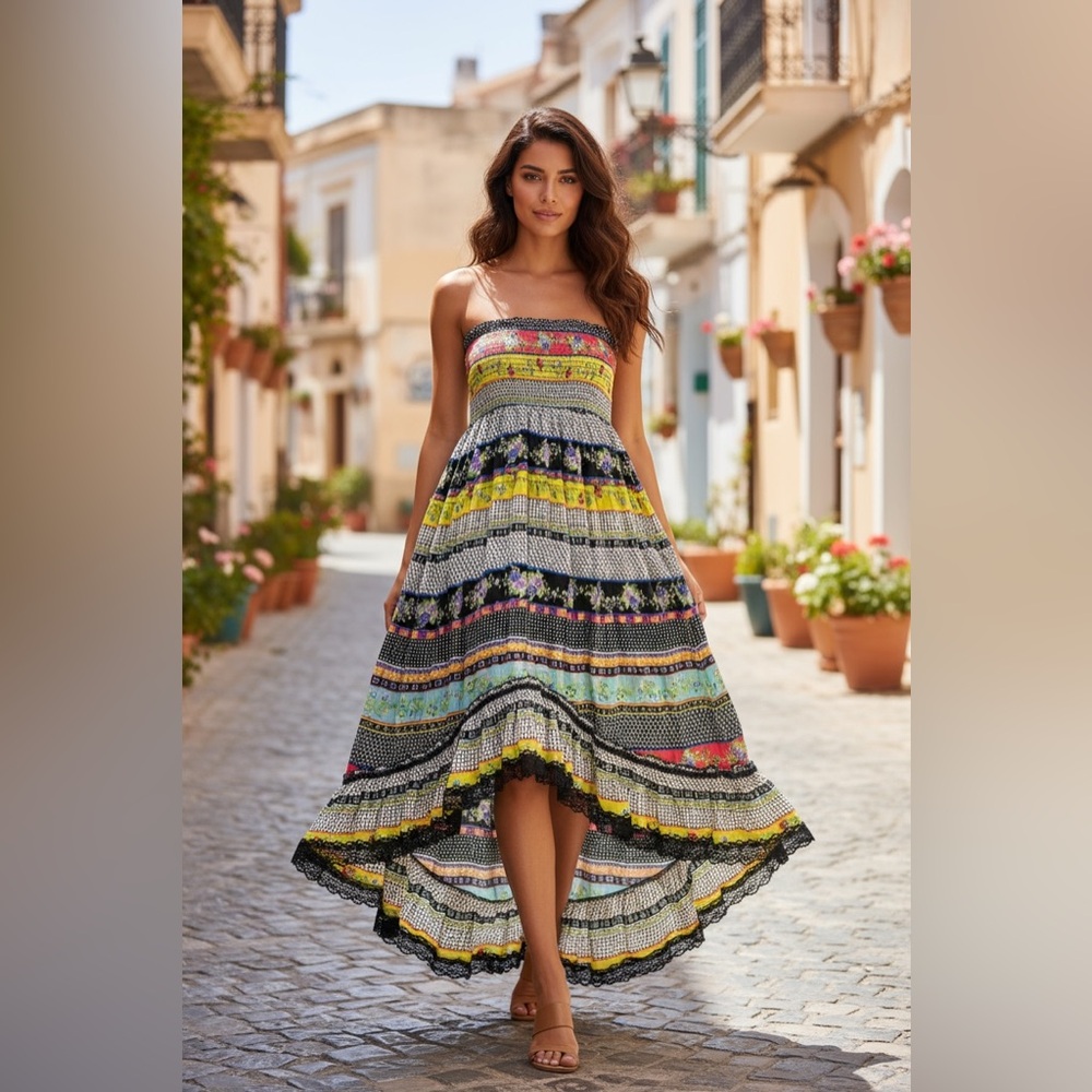 Lapis‎ High Low Dress with Vibrant Stripes